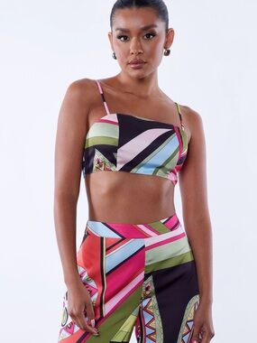 Fashion Nova Pink Green Black Multicolor Geometric Crop Top